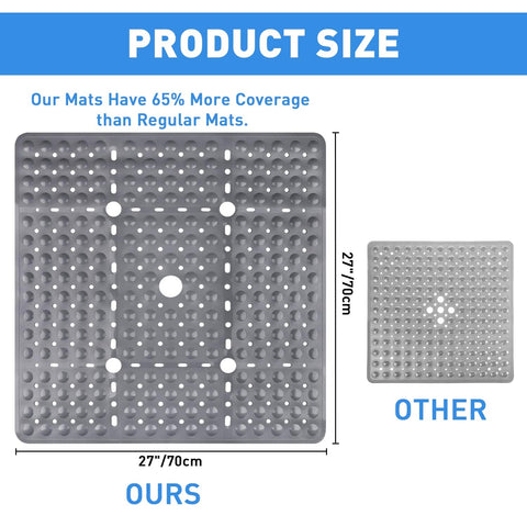ZOKBOM Square Shower Mat Non Slip 70x70cm | Extra Large Shower Mat for Inside Shower with Suction Cups & Drain Holes