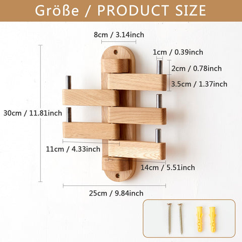 Swivel Coat Rack, Solid Oak Wood Coat Hooks with 5 Swivel Foldable Arms