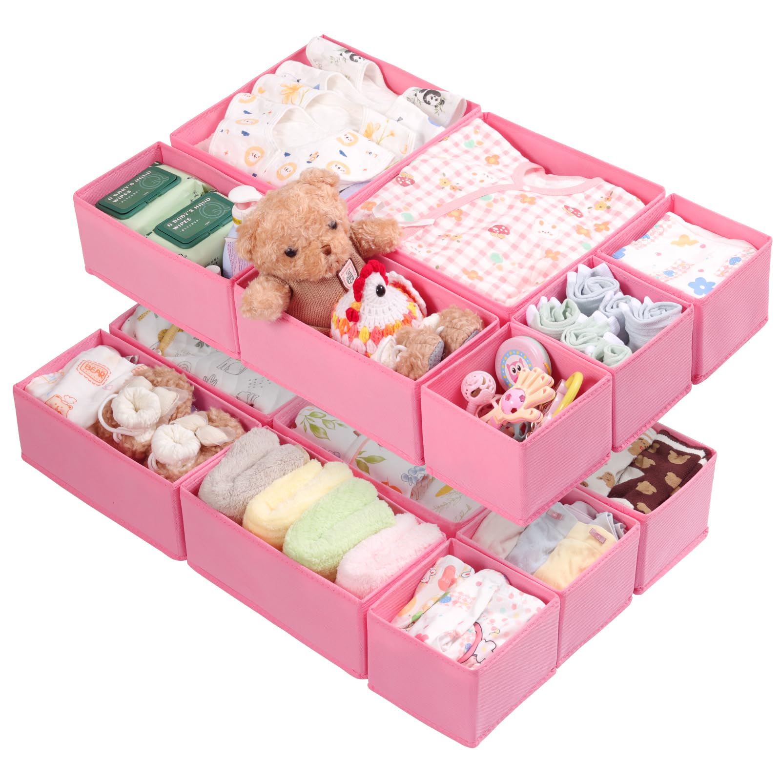 ORLISA Drawer Organiser for MALM Drawers, 14 Pack Clothes Drawer Organisers, Foldable Fabric Dividers for Underwear Socks Bras, 3 Sizes Storage Boxes