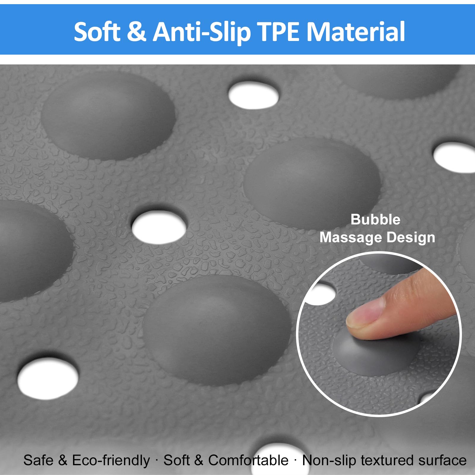 ZOKBOM Square Shower Mat Non Slip 70x70cm | Extra Large Shower Mat for Inside Shower with Suction Cups & Drain Holes