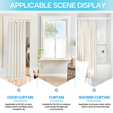 Zipglo Extendable Curtain Poles 59-120 cm, Tension Rods for Curtains Adjustable Shower Curtain Poles No Drilling Spring Loaded Curtain Rod Shower
