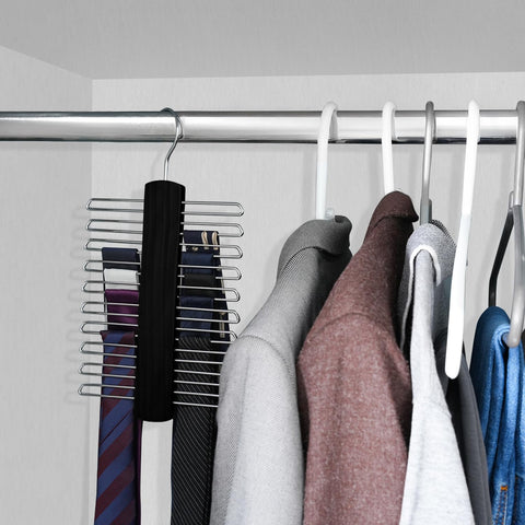 Tie Hanger for Wardrobe | Wooden Tie Organiser for Men with 20 Non-Slip Chrome Bars