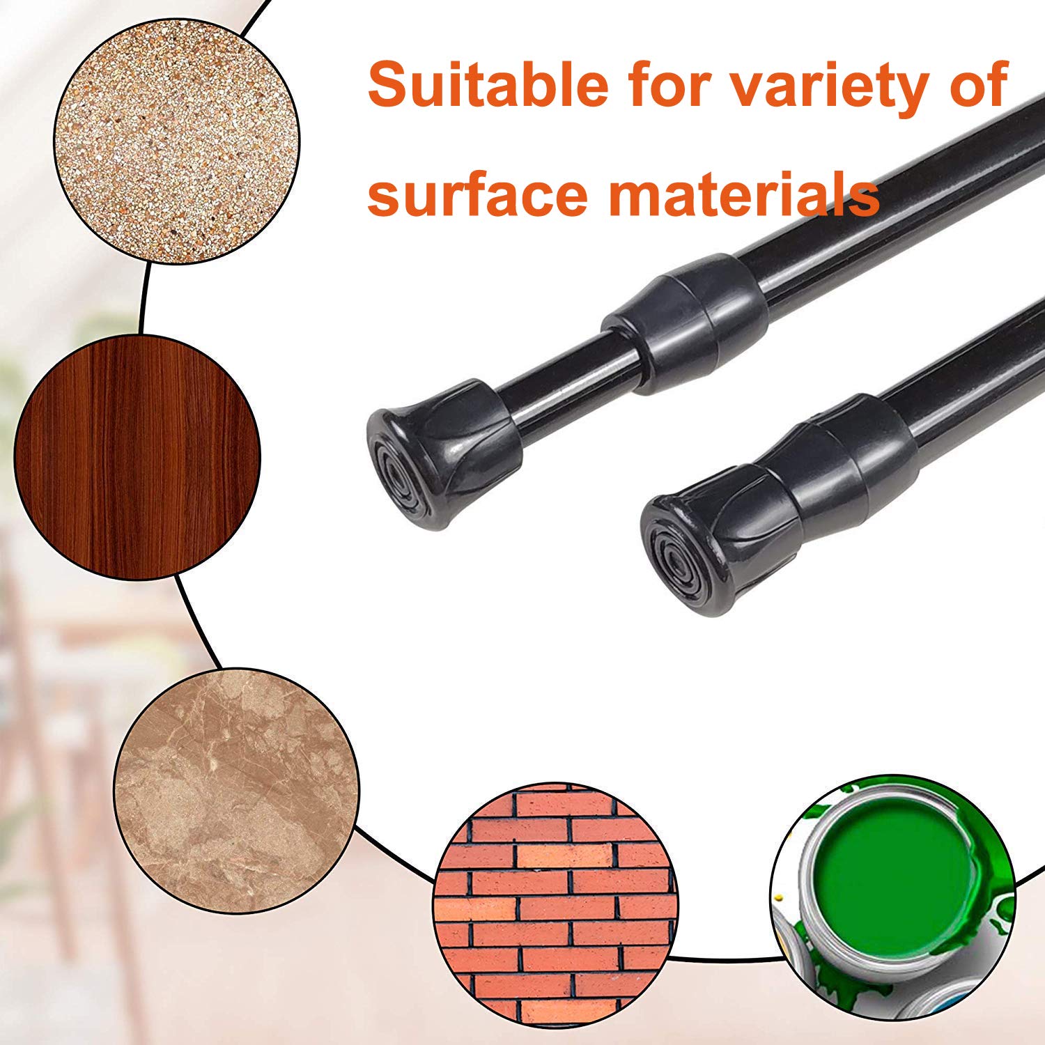 2 Pack Small Tension Rods 10 in to 15.7 Curtain Rods Window Rods in Extendable Width Spring Cupboard Bars for Kitchen Utensils, Closet, and Cabinet