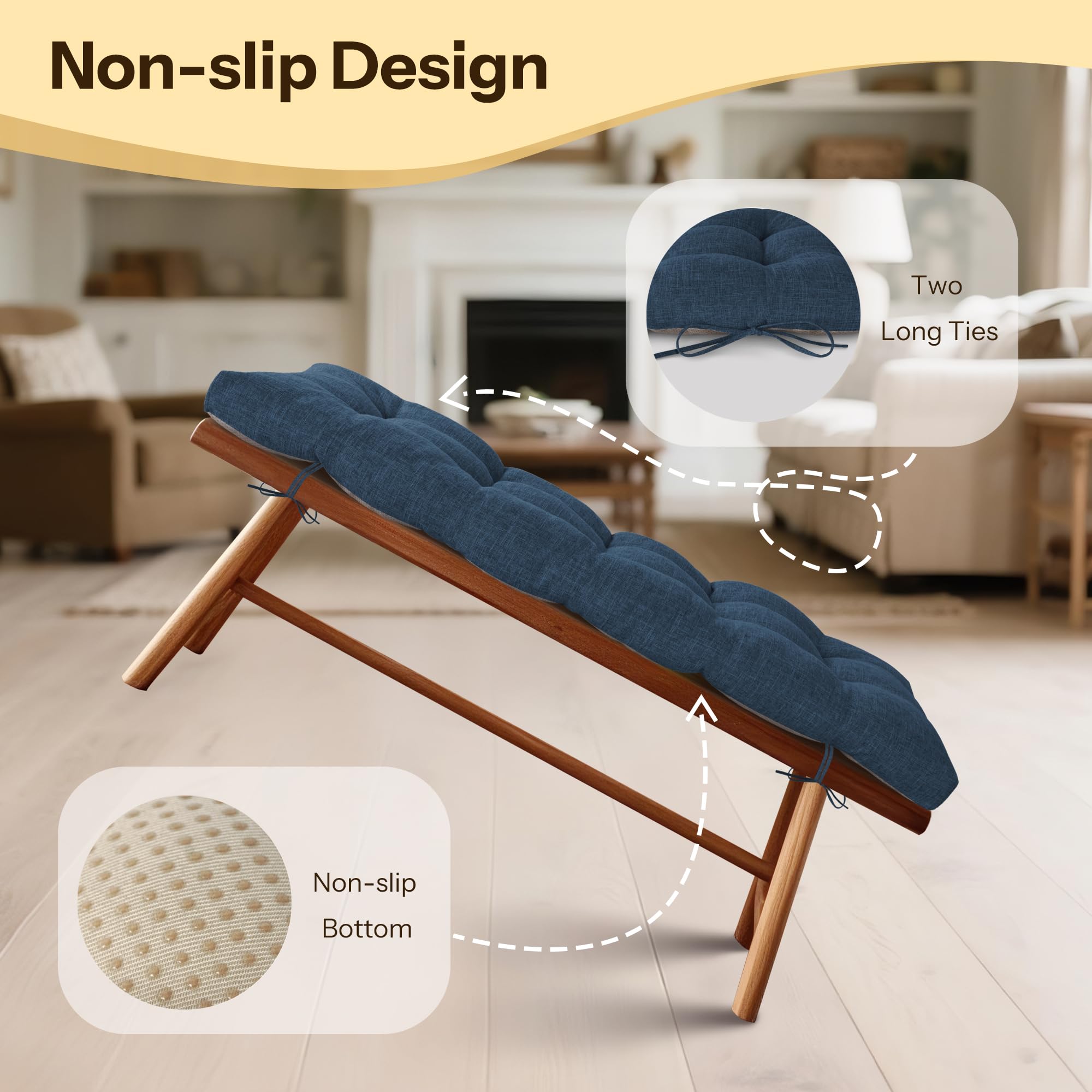 FlyGulls Indoor Bench Cushion for Indoor Furniture 106x40cm Navy
