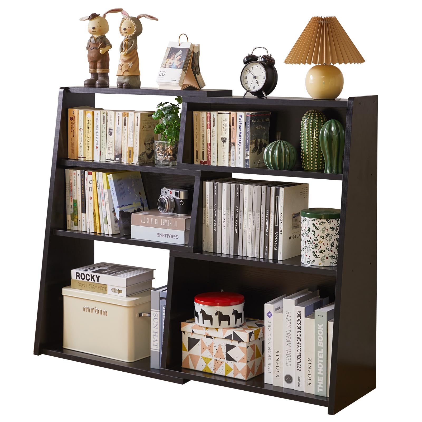 Aibiju Wooden Expandable Bookcase, 3-Tier Storage Shelf with 6 Compartments, Freestanding Storage Shelf, Modern Style,for Small Space or Corner