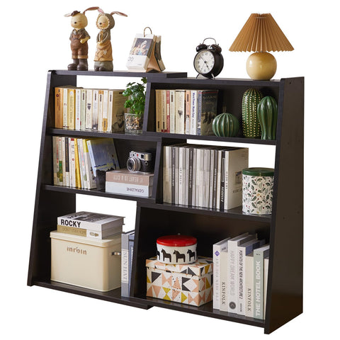 Aibiju Wooden Expandable Bookcase, 3-Tier Storage Shelf with 6 Compartments, Freestanding Storage Shelf, Modern Style,for Small Space or Corner