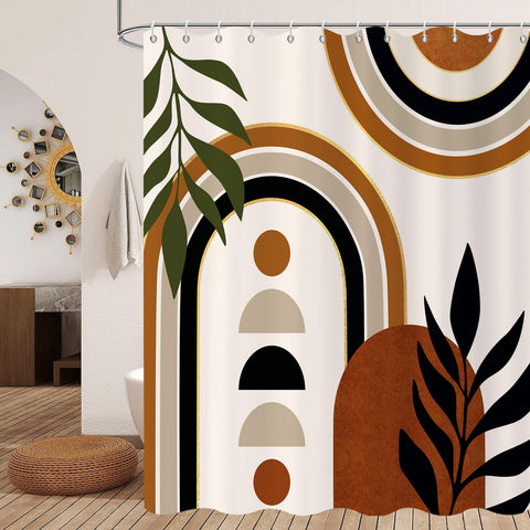 GCIREC Shower Curtain, 180x180cm, Terracotta White Mid Century Modern Abstract Art Boho Geometric Waterproof Fabric Machine Washable Bathroom Curtain