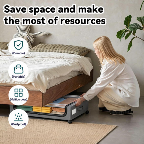 UTJEFVS 2 Pack Under Bed Storage With Wheels, 50L
