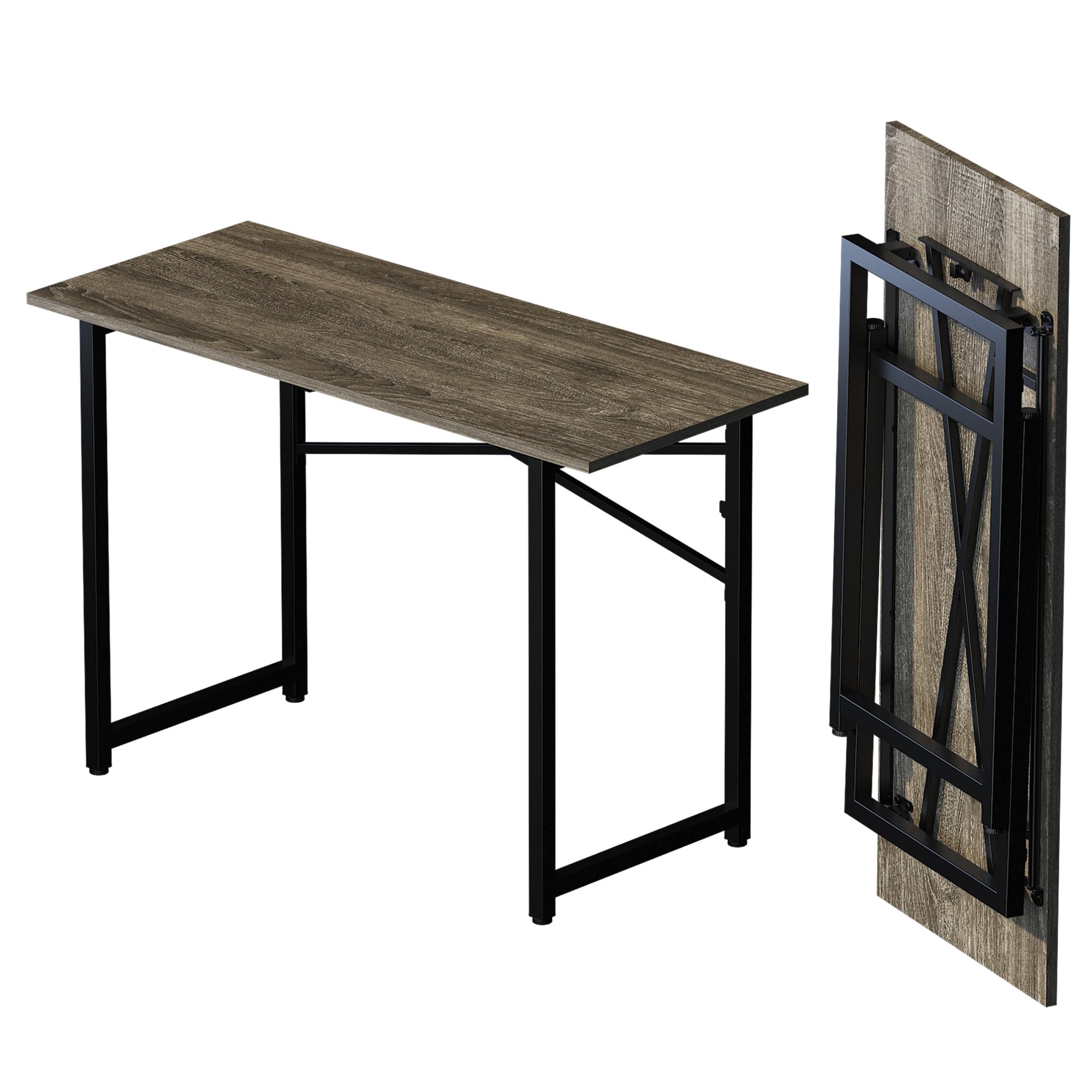 Lutown-Teen 120 cm Folding Desk No Assembly Required, Black Oak