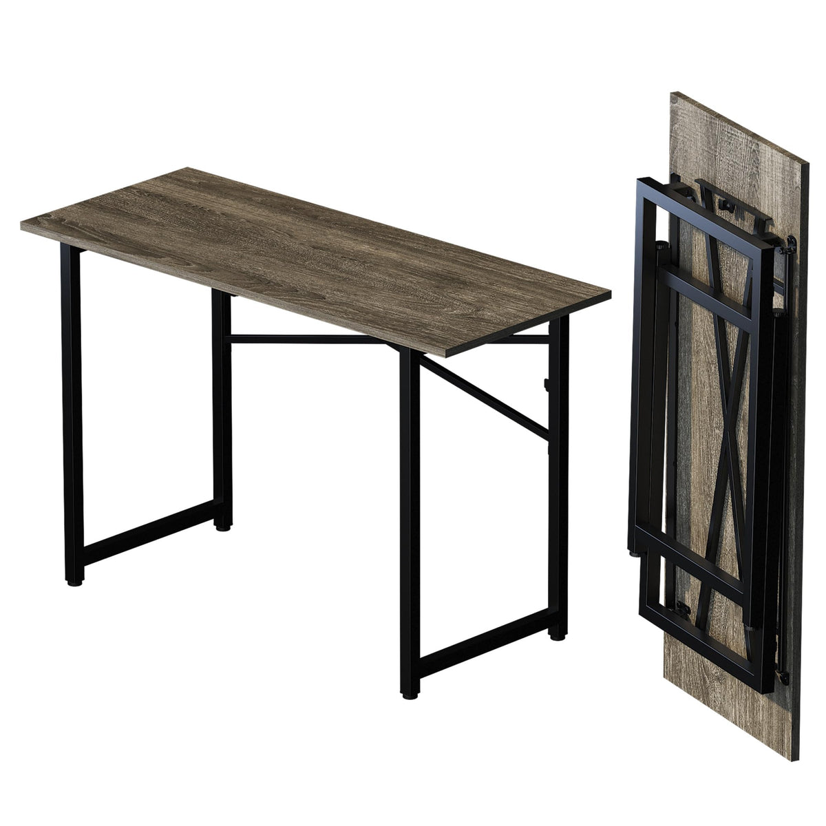 Lutown-Teen 120 cm Folding Desk No Assembly Required, Black Oak