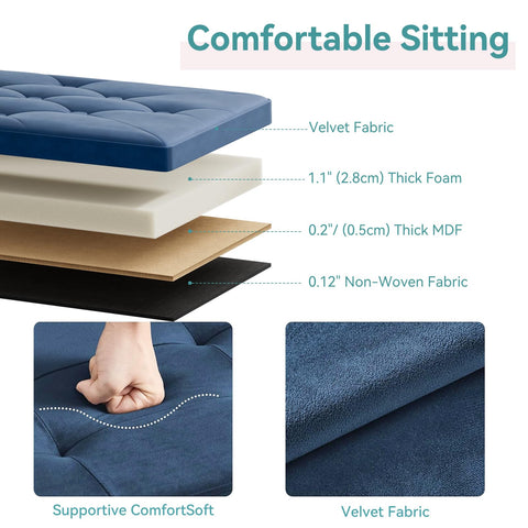BRIAN & DANY Ottoman Storage Box Velvet Foldable Storage Ottoman Bench with Highly Elastic Sponge Filling for Living Room, 80 x 40 x 40 cm, Blue