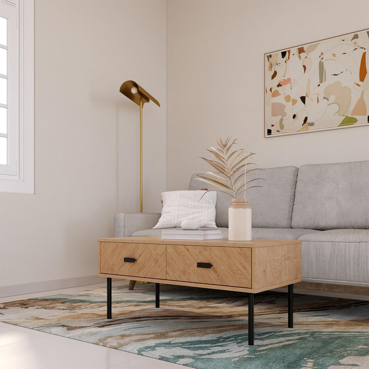 Seconique Leon 2 Drawer Coffee Table in Medium Oak Effect