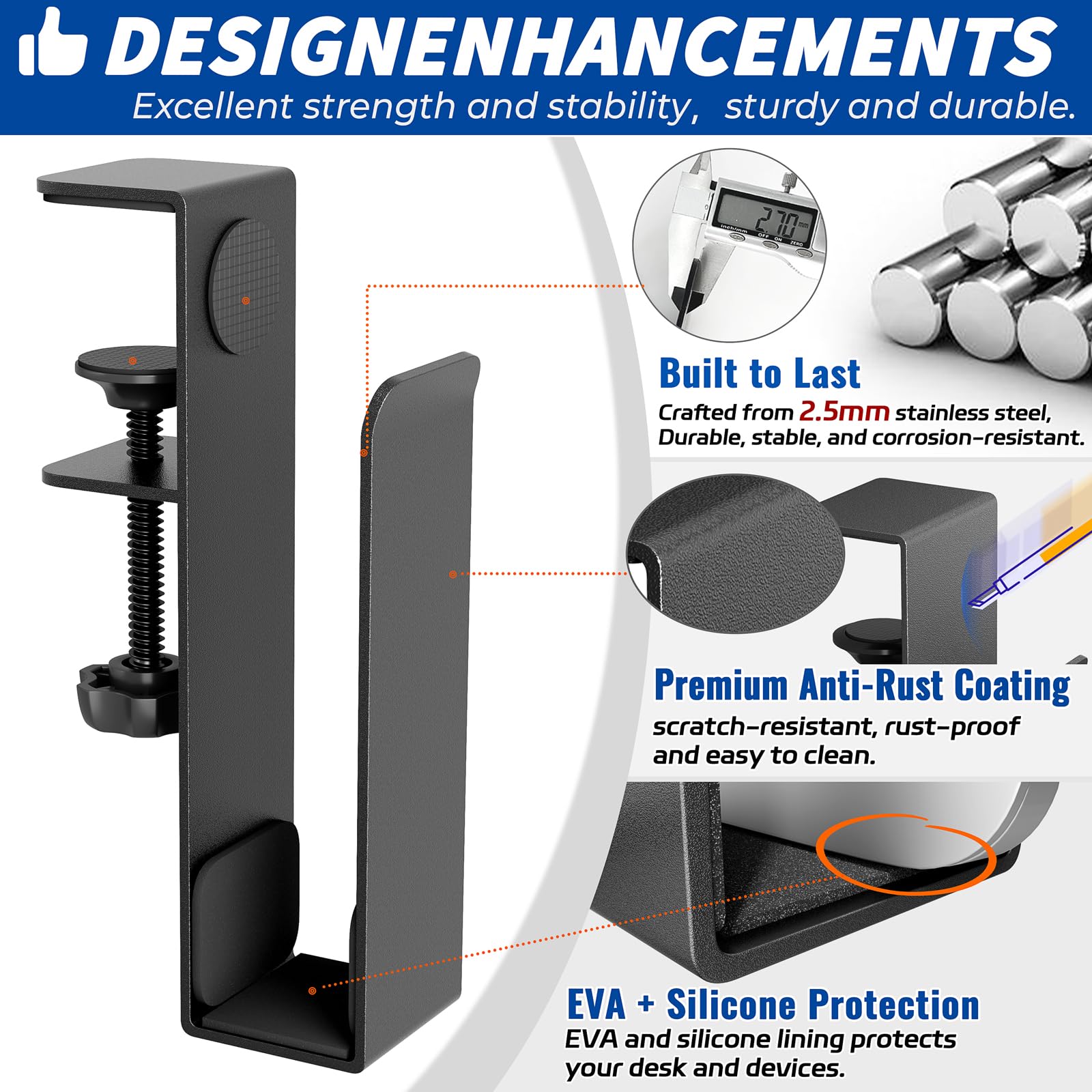 otuiaim Laptop Stand with Clamp for Desk Side, for Devices Thickness < 38mm