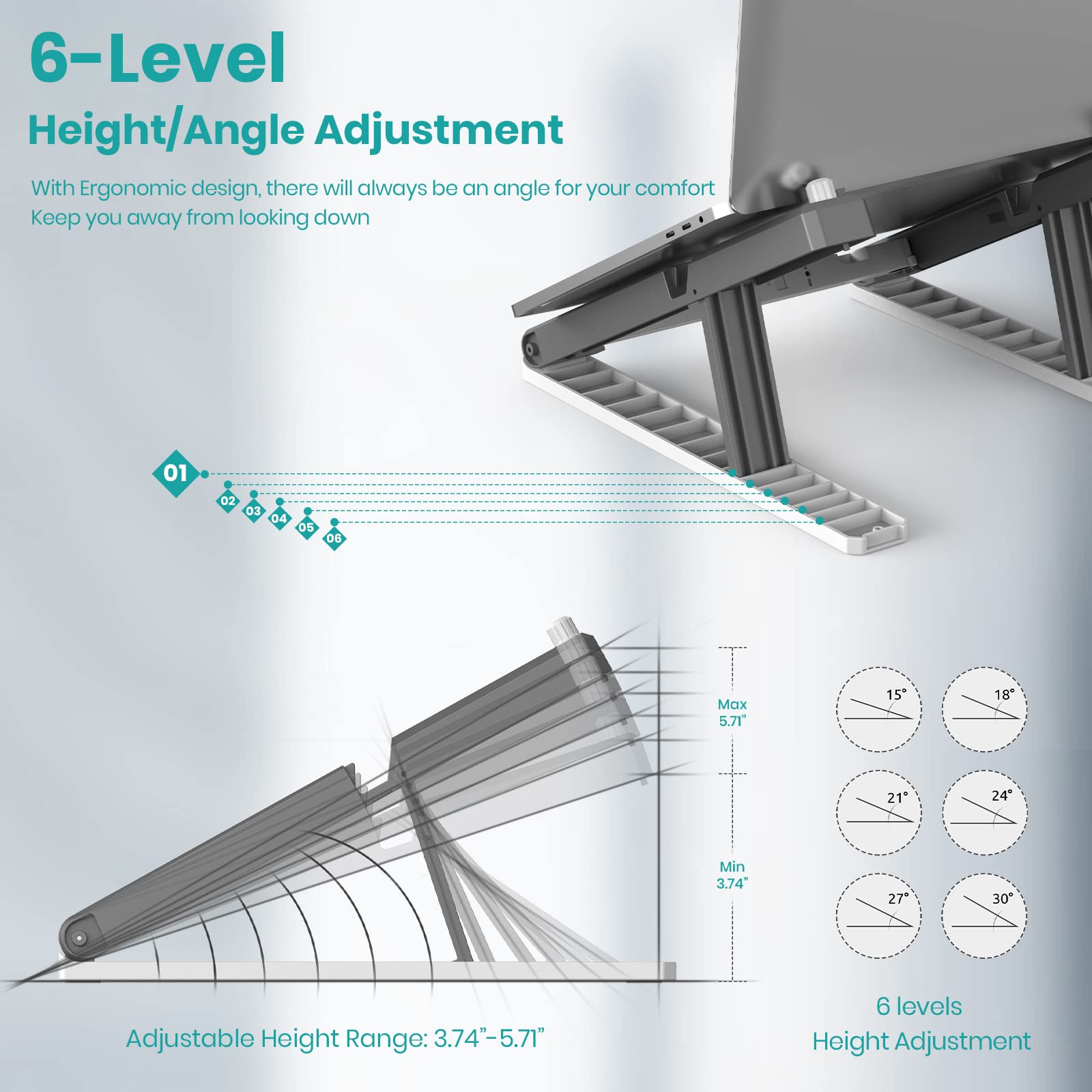 Klearlook Portable 2 in 1 Laptop Stand with Phone Stand - Adjustable Laptop Stand and Phone Stand for Desk,Ventilated Foldable Laptop Holder