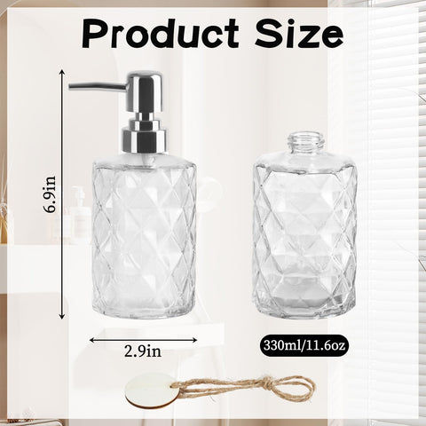 SHILIPAIJC 2pcs Glass Soap Dispenser, 11.6 oz Hand Wash Dispenser