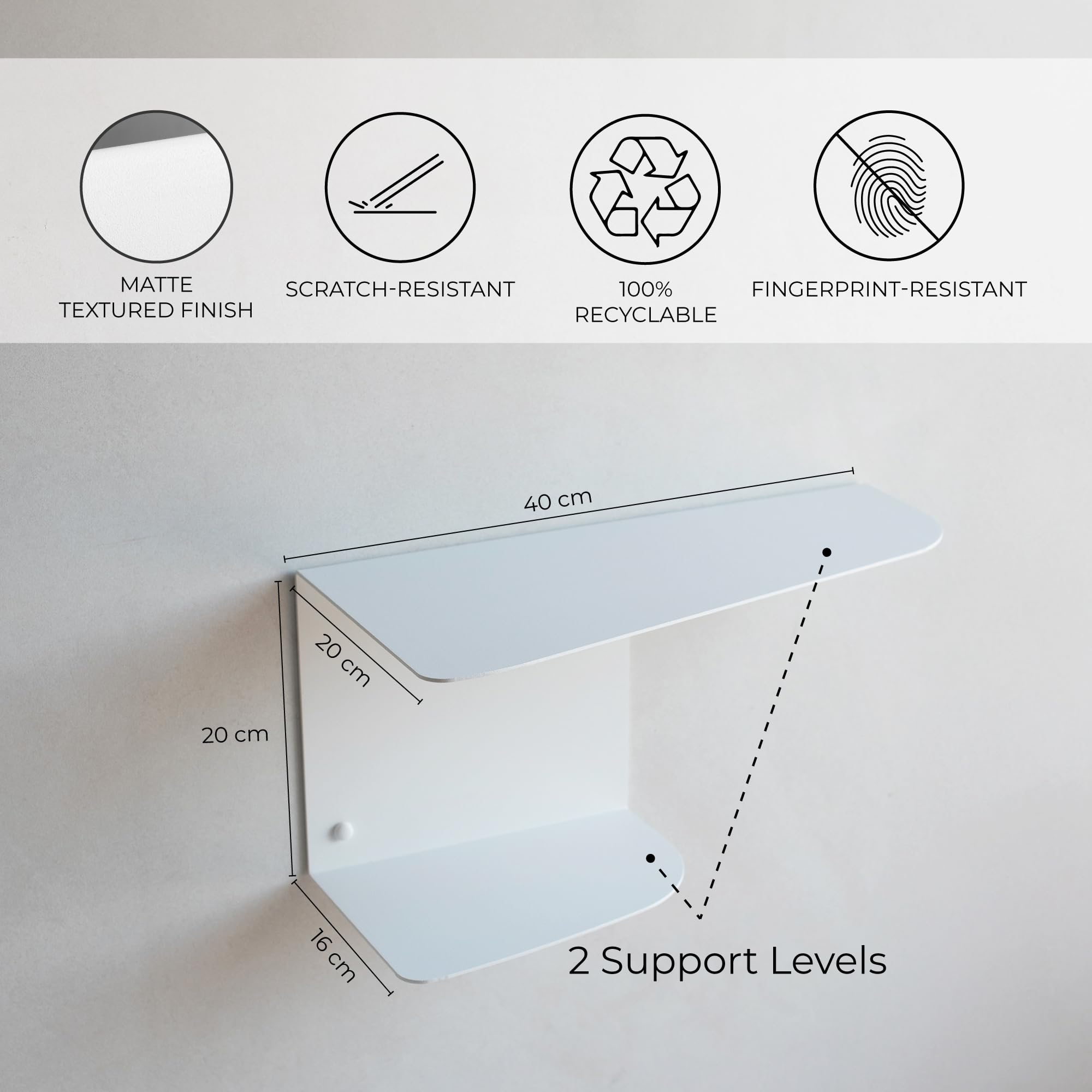 MILUKA Narrow Bedside Table Set of 2 | Minimalist White Nightstands 40 X 20 cm | Two-Shelf Modern Design