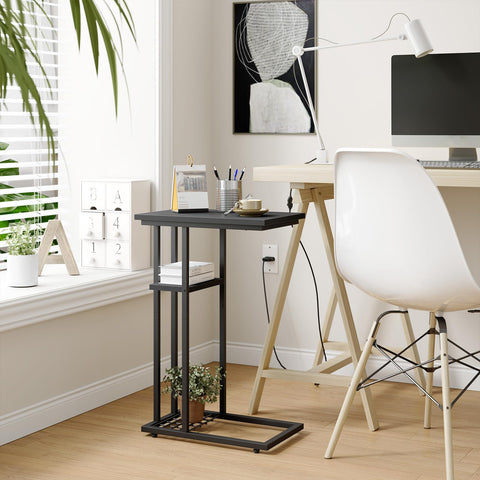 YMYNY C Shaped Side Table, 40 × 26 × 61.5CM,Black HST004B