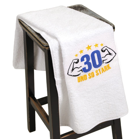 Abc Casa 30th birthday gift towel with embroidered muscles for men - a useful gift for 30 years - a wonderful gift idea for a 30th