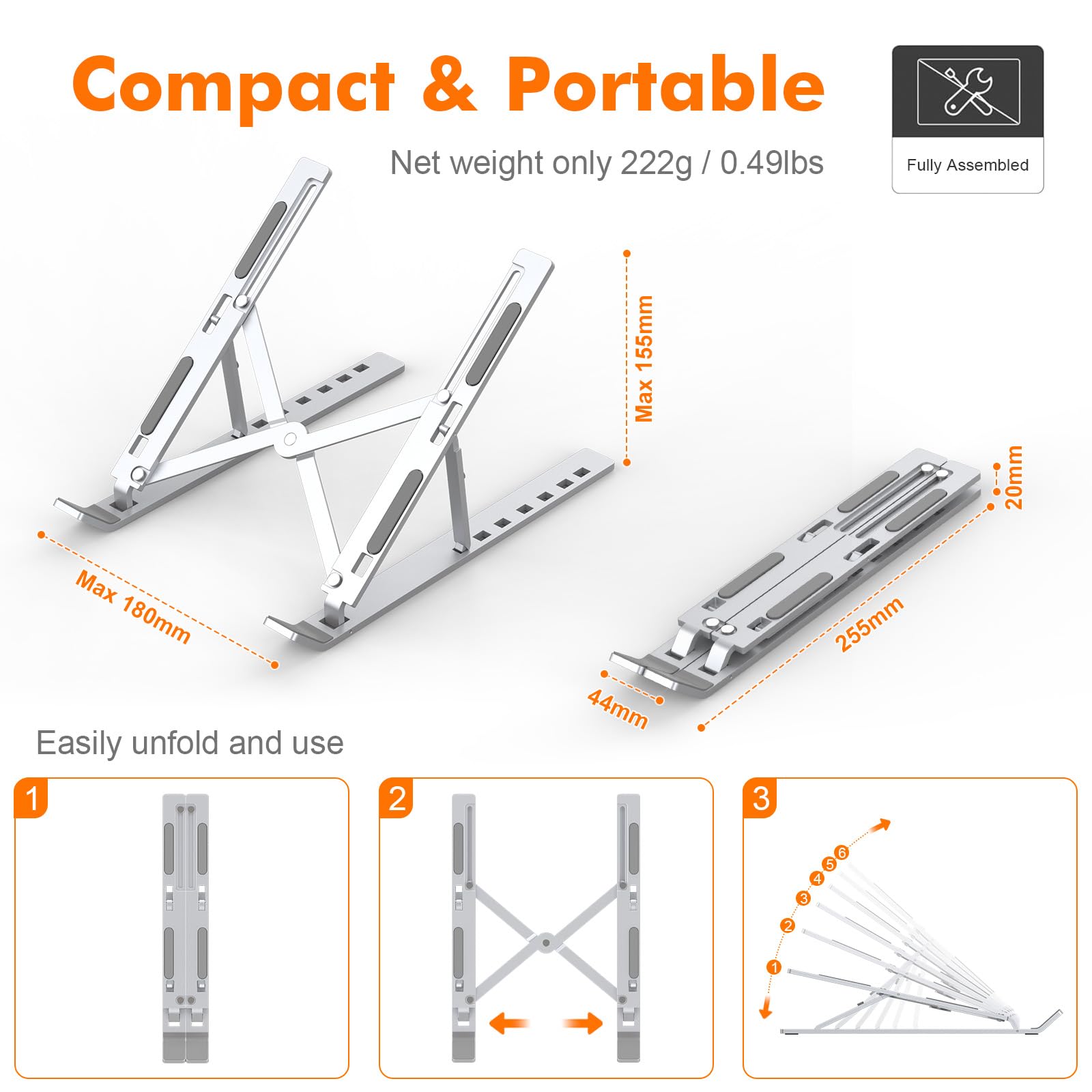 GRIFEMA Laptop Stand for Desk, Aluminum Laptop Riser 7-Angle Adjustable