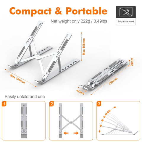 GRIFEMA Laptop Stand for Desk, Aluminum Laptop Riser 7-Angle Adjustable