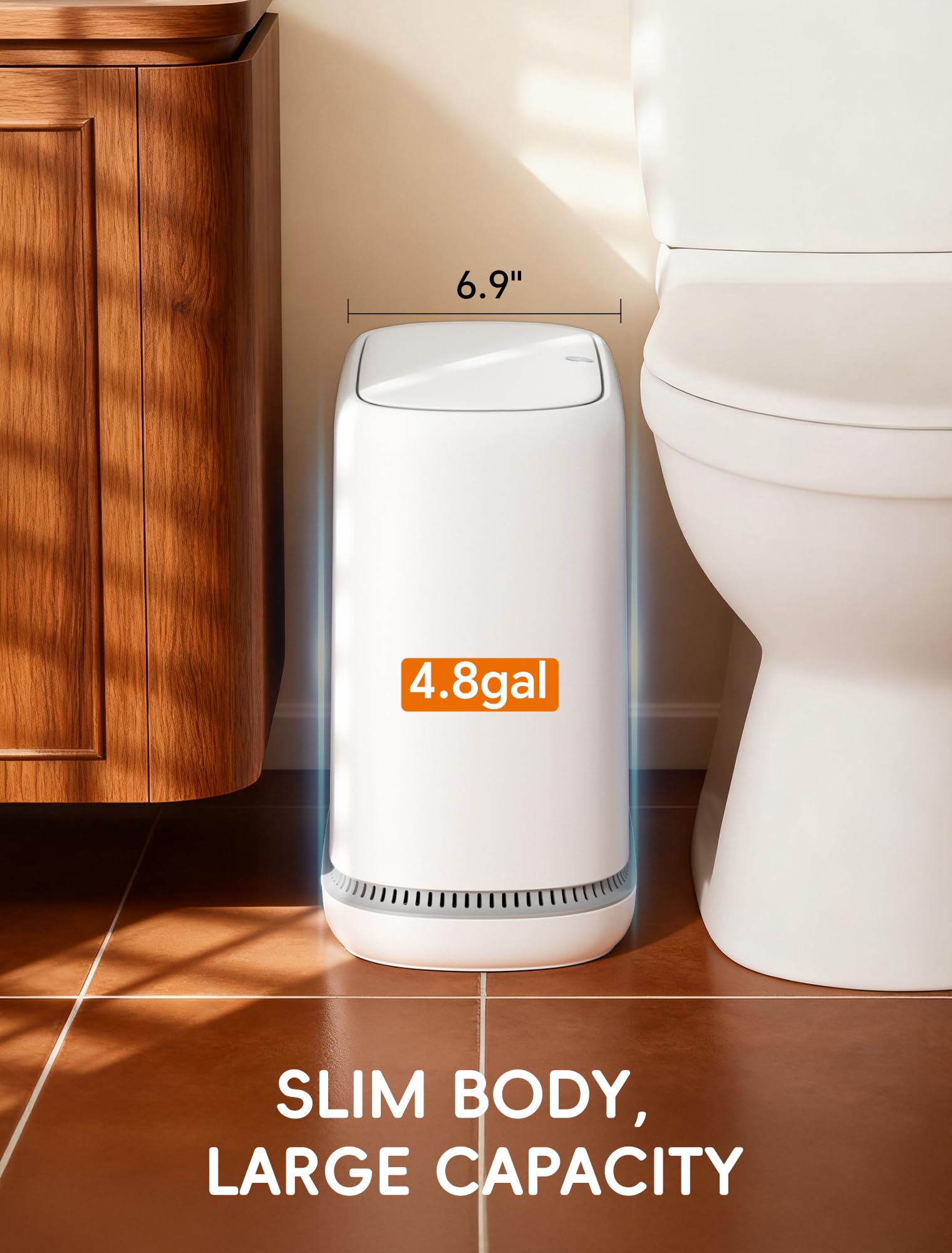 LEGUO Slim Touch Top Bathroom Bin with Lid, White, 18L