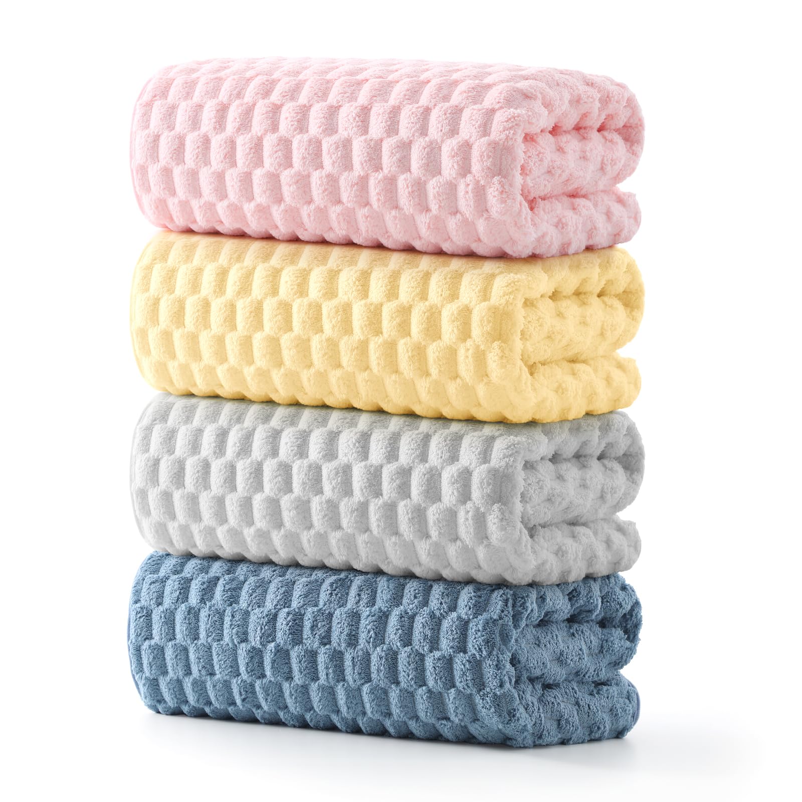 REDKISS 4 Pack Multicolor Microfibre Bath Towels - 140x70cm Large Waffle Towel Set for Bathroom, Ultra Soft Microfiber Towel Sets