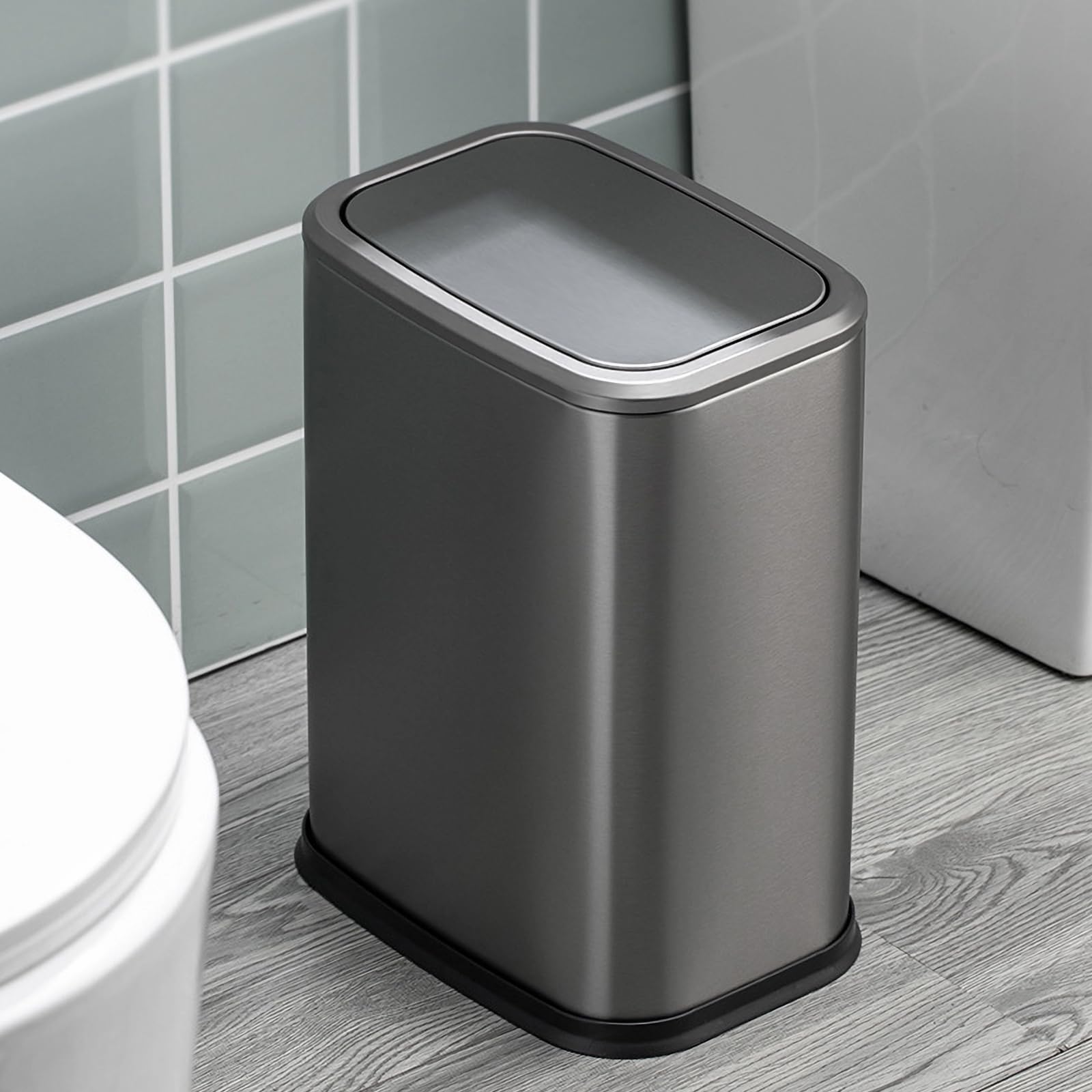 8L Small Bathroom Bin with Swing Lid,Stainless Steel Trash Bin for Bedroom