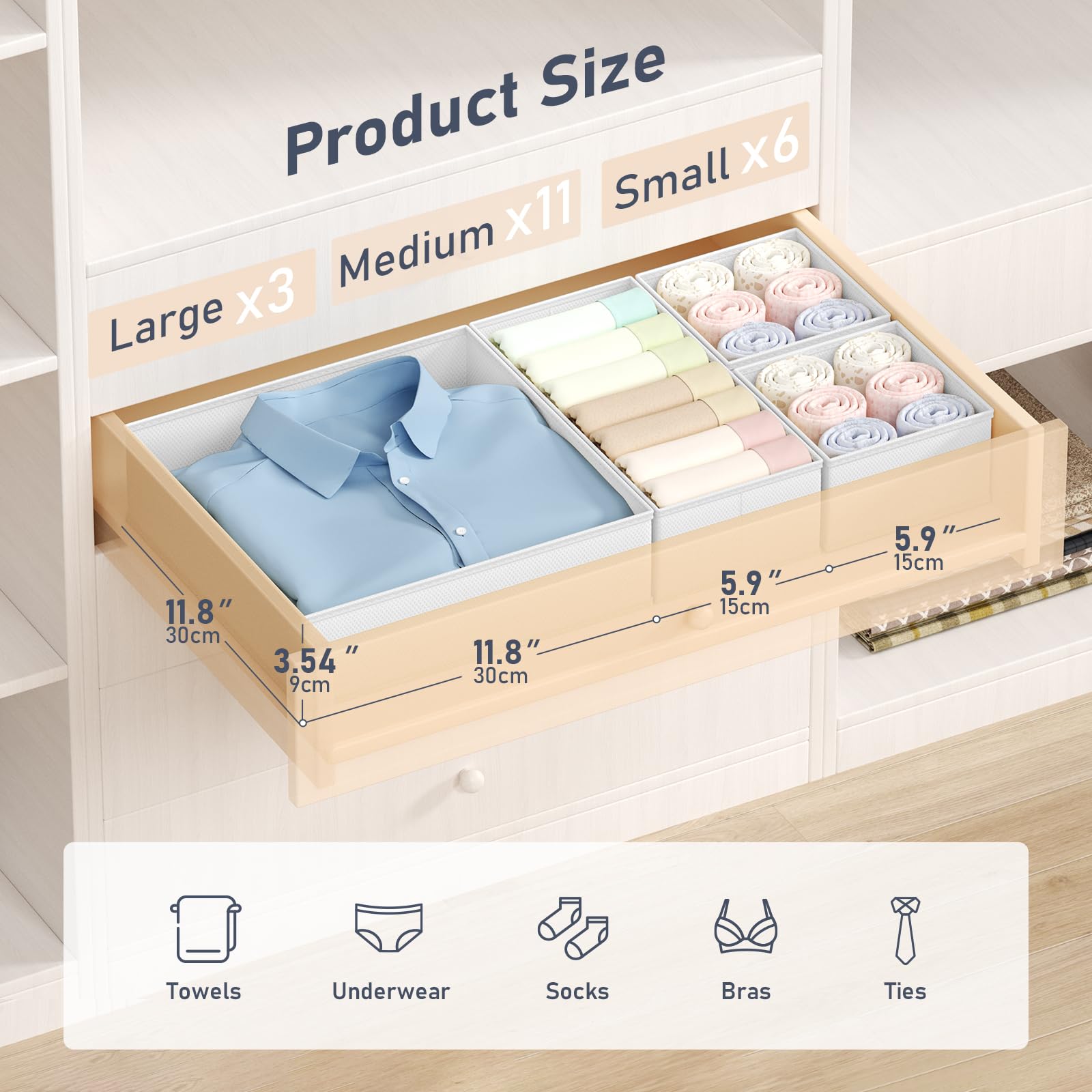 DIMJ 20Pack Underwear Drawer Organiser - Fabric Drawer Dividers for Clothes
