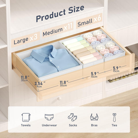 DIMJ 20Pack Underwear Drawer Organiser - Fabric Drawer Dividers for Clothes