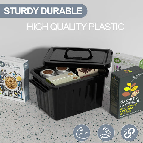 Xyskin 6L*6 Storage Boxes, Organizing Container with Handle and Secure Latching Buckles, Plastic Storage Box with Lid, Black