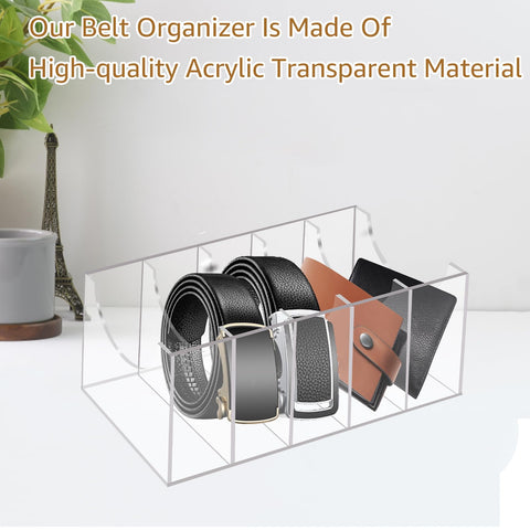 Bpyhebe Acrylic Belt Storage Organizer, 5 Compartments Belt Tidy Box for Drawers and Wardrobe, Clear Belts Rack Display Case
