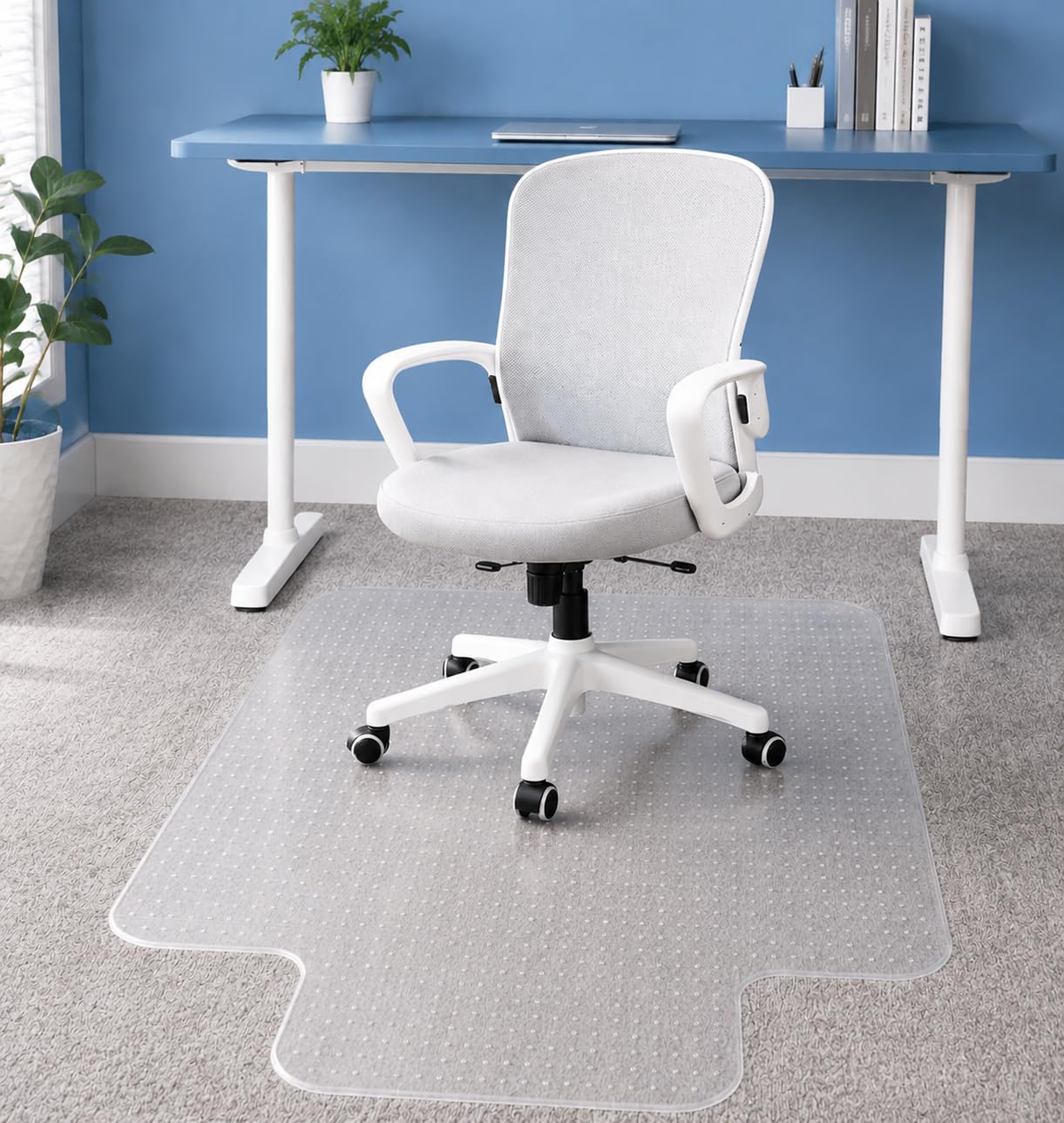 Thickened Office Chair Mat for Carpet, 120×90cm with Lip, 3mm Thick Clear Heavy Duty Floor Protector with Anti-Slip Particles for Office & Home