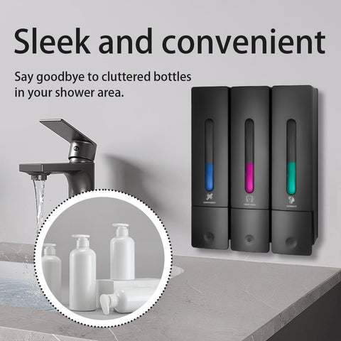 3 Chamber Shampoo and Conditioner Dispenser for Shower, Black(400ML)