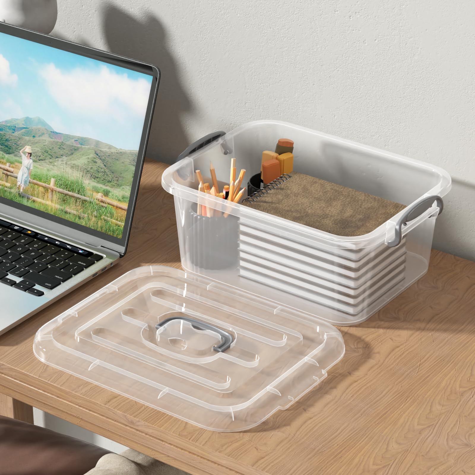 Xyskin 6 Packs 8 L Latching Box with Handles, Plastic Storage Bin with Lids, Clear Storage Organizer Box