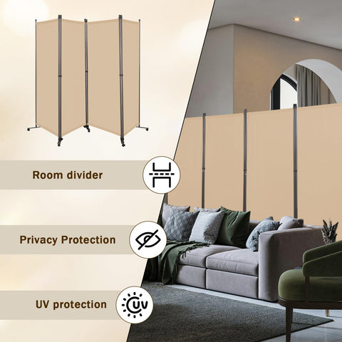 Angel Living 4 Panels Folding Room Divider, Privacy Screen Composed of Polyester Fabric and Sturdy Iron Frame