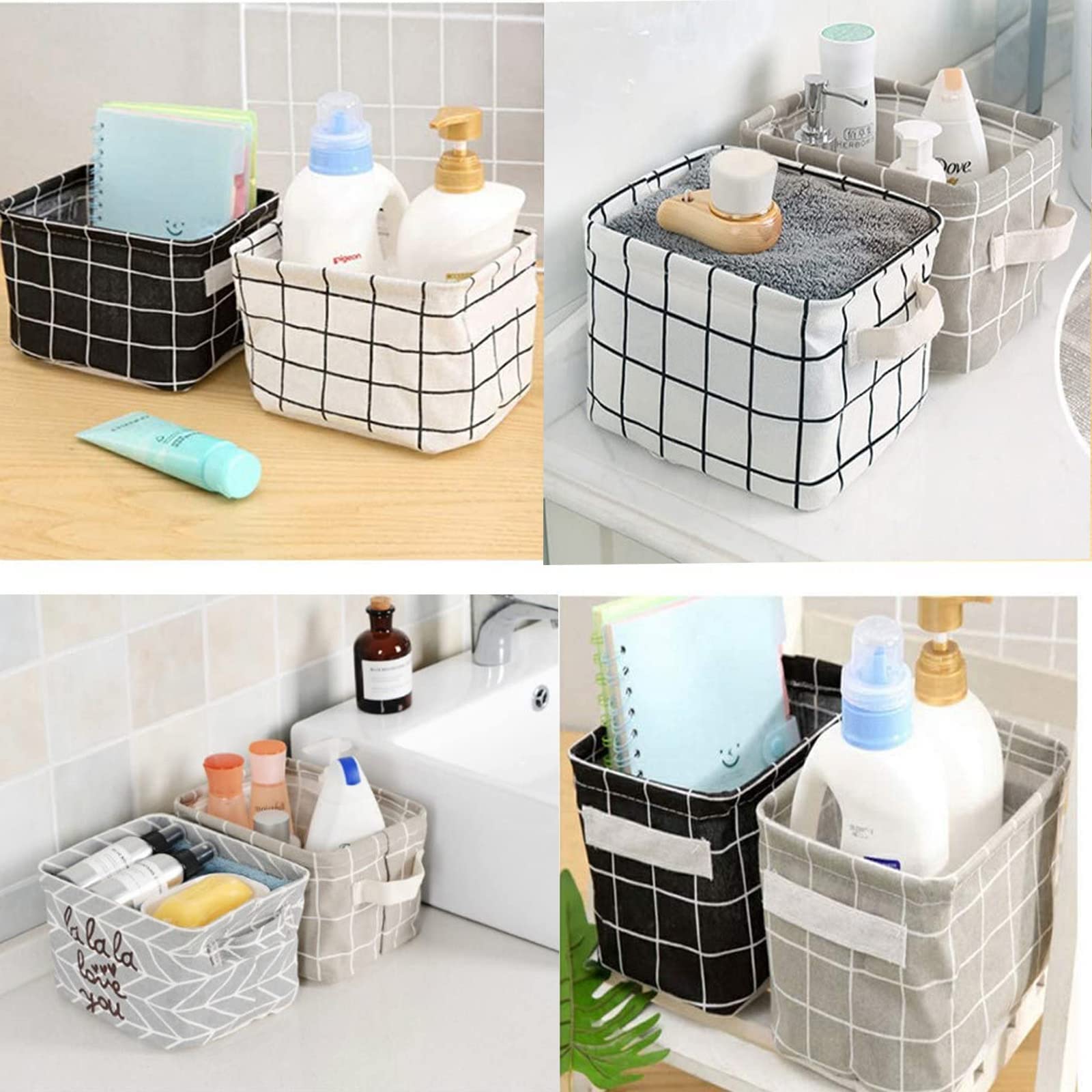 JEOPKO 4 Packs Fabric Storage Basket Organizer with Handles, Foldable Waterproof, Small Baskets and Household Square Mini Box, box.