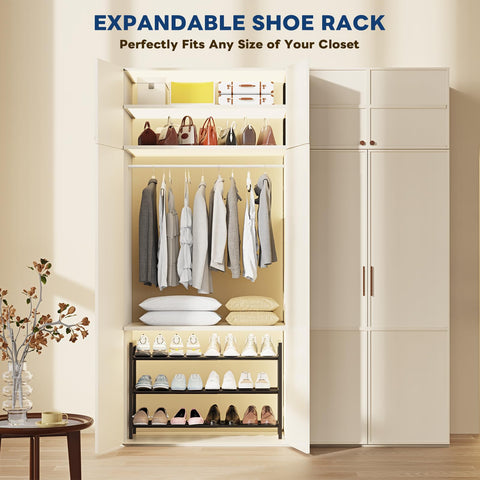 3 Tier Expandable Shoe Rack, Adjustable Metal Shoe Storage Organizer