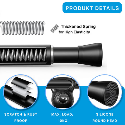 1Pc Tension Rod for Shower Curtain Rail No Drilling Curtain Pole Extendable Rod Easy Fitting for Bathroom Black, 190-360cm, Ø32mm
