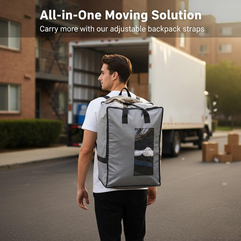 Culinavog 2PCS Backpack Moving Bag, Large Storage Bags with Lid and Zips, Tear-Resistant Reusable with Handle and Backpack Straps Transparent Window