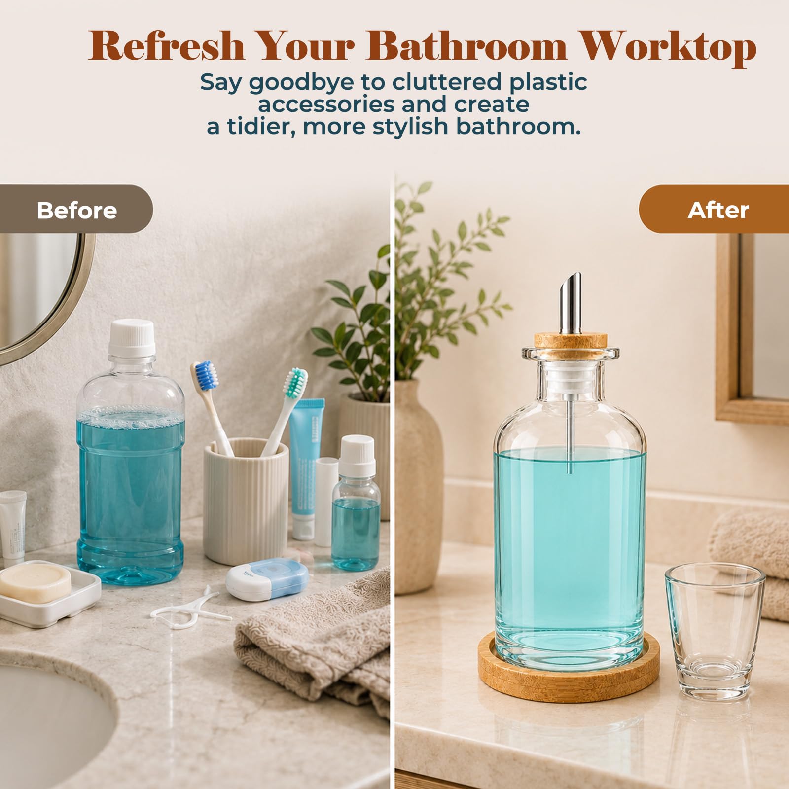 Glass Mouthwash Dispenser for Bathroom 11.8oz/350ml