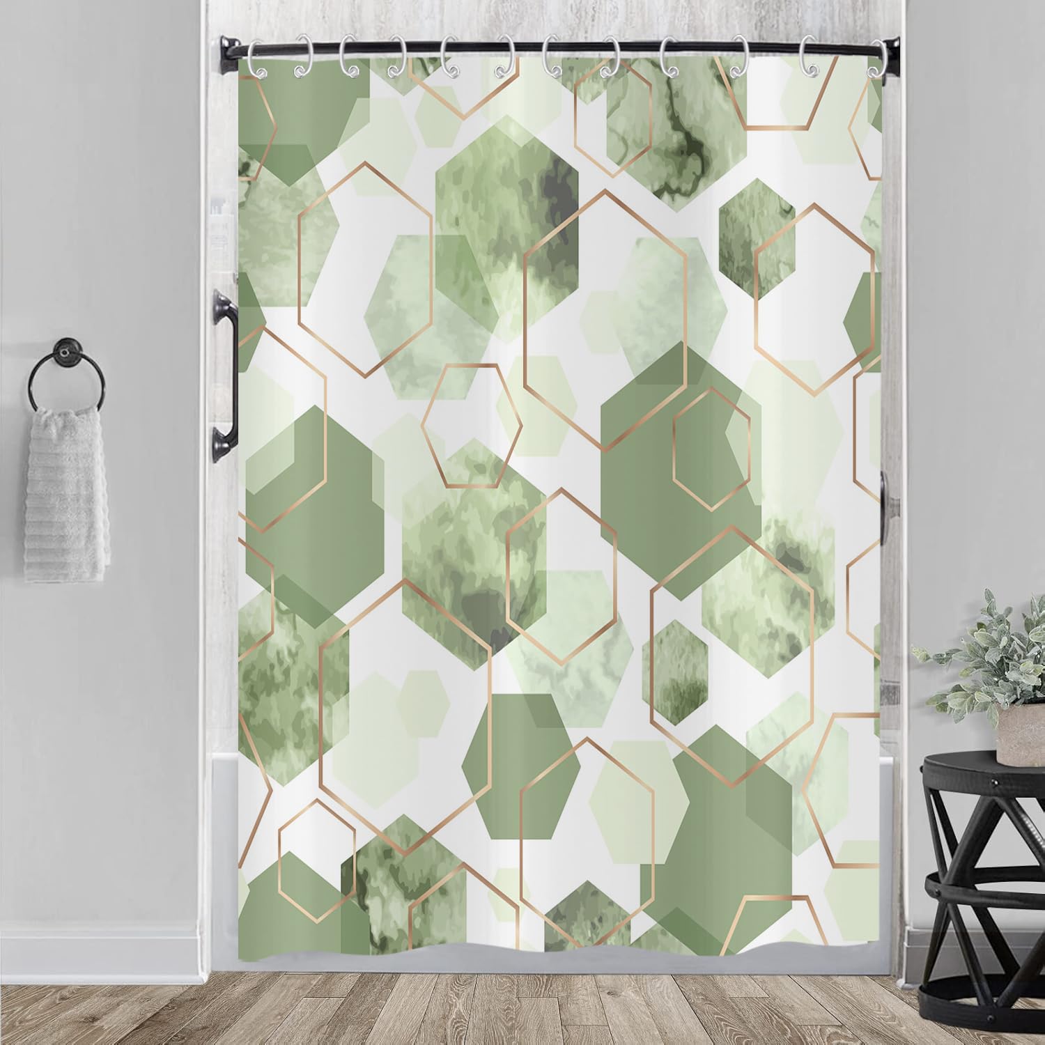 Hnmdmyi Sage Green Shower Curtain 180x200, Modern Geometric Hexagon Abstract Art Bathroom Curtains Waterproof Polyester Fabric Washable Bath Curtains