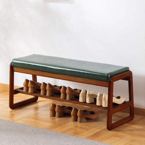 SOBIBO Solid Wood Shoe Bench, 2-Tier Wooden Storage Entryway Bench, Mid-Century Modern Shoe Bench Rack