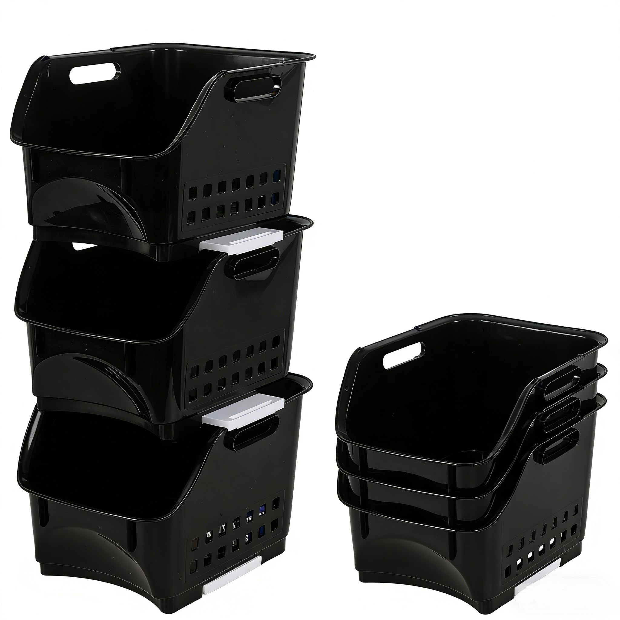 Ikando 3 Pack Open Front Stacking Storage Basket, Stackable Storage Bin