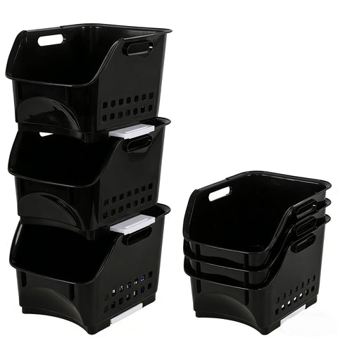 Ikando 3 Pack Open Front Stacking Storage Basket, Stackable Storage Bin