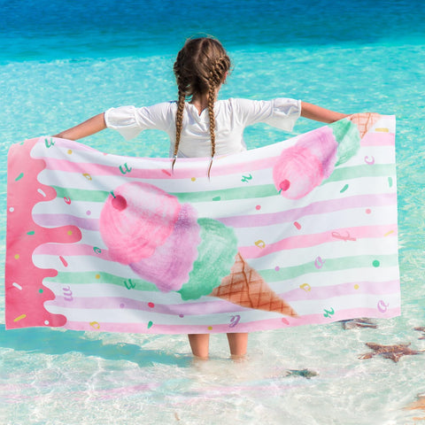 WERNNSAI Ice Cream Microfibre Beach Towel for Kids, 76 x 150cm Bath Towel