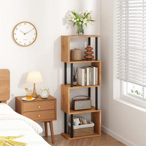 IBUYKE 5-Tier Tall Bookshelf,S-Shaped Geometric Bookcase,Oak WBC015K