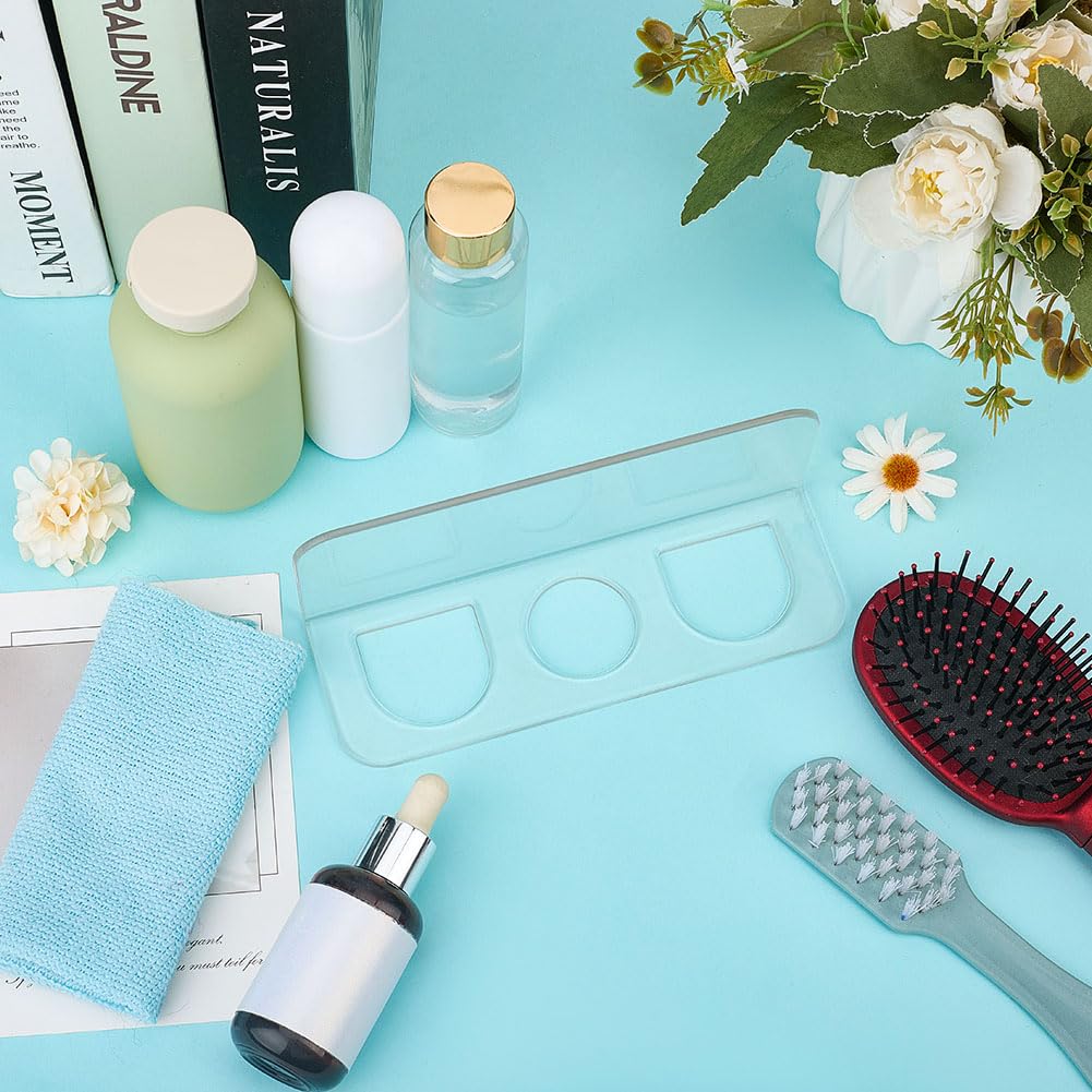 CRAFTYMELODY 2Pcs Acrylic Hair Brush Holder 3-Slot Rectangle Wall Mounted Comb Organizer Holder for Bathroom with Adhesive Stickers Clear Hairbrush