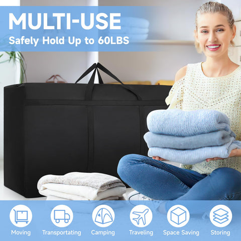 4 Pack 250L Moving Boxes Large Strong, Extra Large Storage Bags for Clothes,Under Bed Storage Boxes with Zips for Duvets, Laundry, House Garden