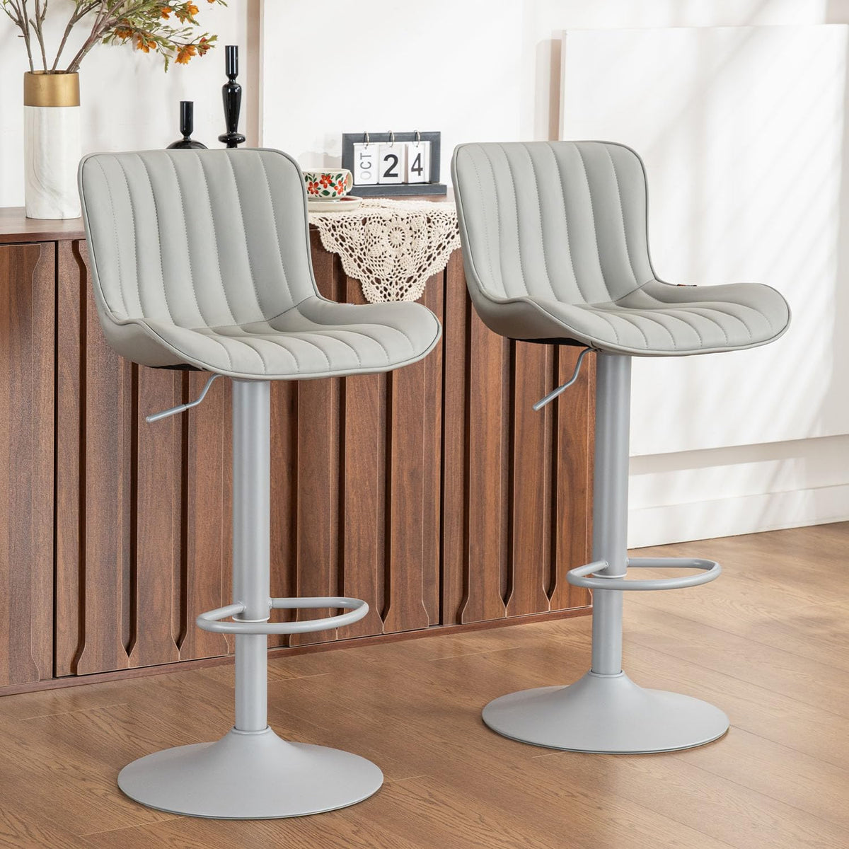 Kidol&Shellder Bar Stools Set of 2 Modern Breakfast Bar Stools, ALL Grey