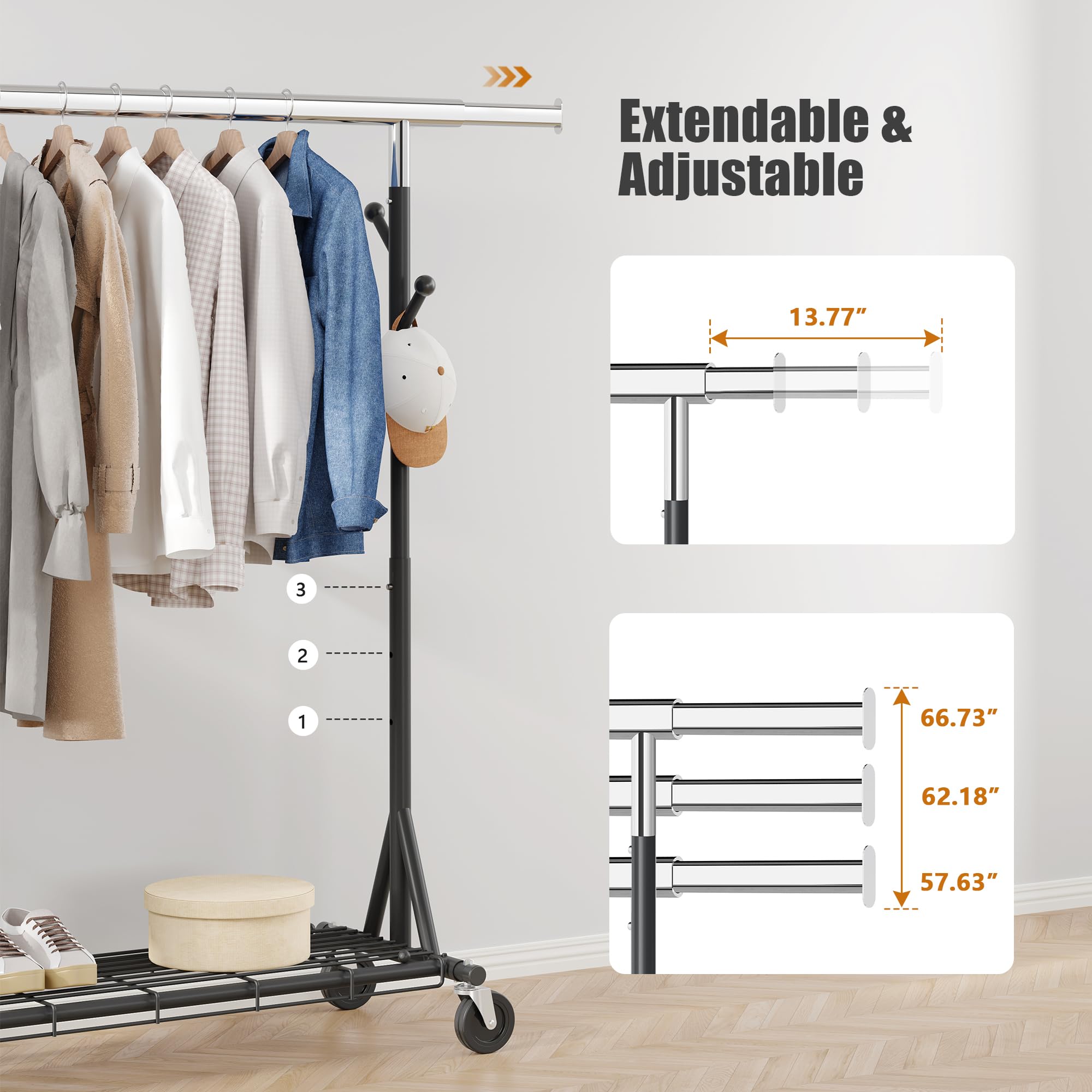 Gewudraw Clothes Rack Heavy Duty 240 KG Capacity, Portable, Foldable, Black